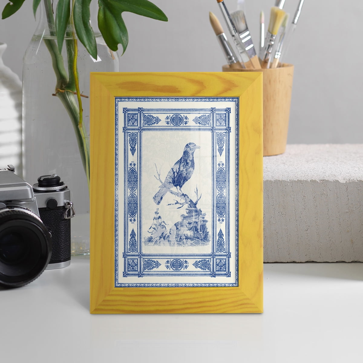 Toile de Jouy I -Framed Print w/glass-Sunflower Yellow