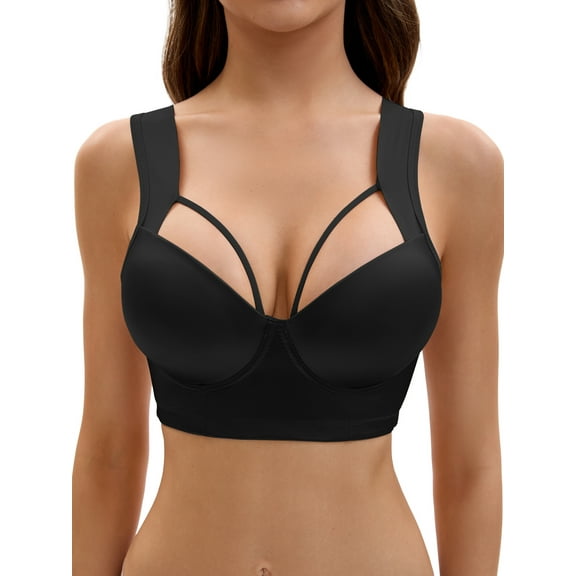 INSPIRE CHIC Women's Push Up Adjustable Wide Straps Wirefree Full Coverage Comfort Bras B 34 Black