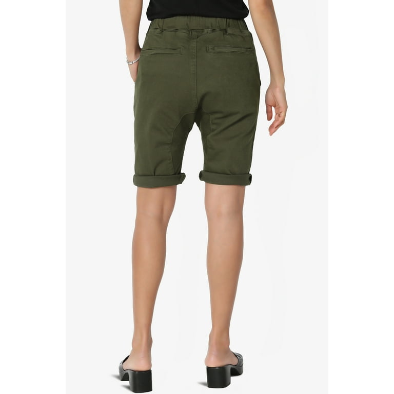TheMogan Women s Drop Crotch Drawstring Elastic Waist Jogger Denim Jean Bermuda Shorts