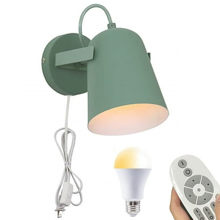 

FSLiving Remote Control Wall Lamp Frosted Paint Body Wall Sconce with 6 Feet Plug-in Cord Macaroon Adjustable Lampshade for Bedroom Bathroom Vanity - 1 Light( Green )