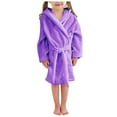 thumbnail image 3 of NIEWTR Toddler Girls Boys Sleepwear Kids Baby Cartoon Bathrobes Hooded Warm Flannel Night Robe Pajamas Cute Child Home Wear for 2-12 Years(A04-Purple,5-6 Years), 3 of 8