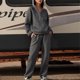 thumbnail image 5 of Conjuntos De Dos Piezas Con Capucha Conjunto de pantalones largos de 2 piezas para mujer, estilo informal, estilo informal, cintura elástica, atuendo deportivo Kuymtek Gris Oscuro M para Mujer, 5 of 8