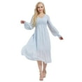 thumbnail image 4 of YM YOUMU Women Embroidered Dots V Neck Smocked Empire Waist Long Puff Sleeves Midi Chiffon Dress, 4 of 5