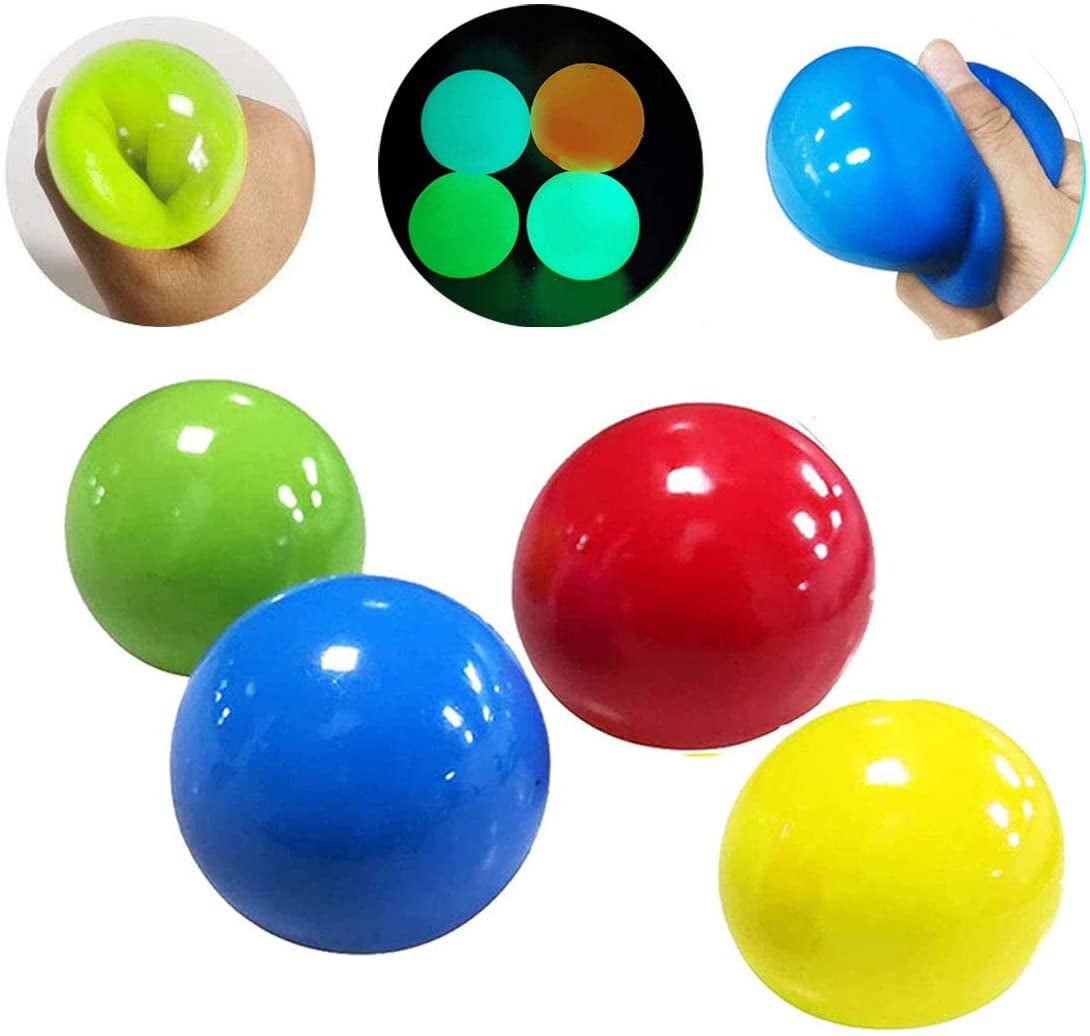 Decompress Stress Relief Balls Fun Toys for Kids Teens Adults Stick to The Wall and Slowly Fall Off Glowing Sticky Wall Ball 4 PCS Luminous Sticky Ceiling Balls