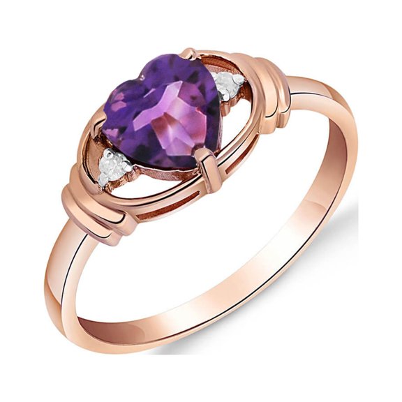Galaxy Gold 14K Rose Gold 0.96 CTW Natural Diamonds and Heart-Shaped Amethyst Ring - February Birthstone - Peace & Wisdom - Sizes 5.5 to 11 - Fine Jewelry for Women