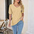 thumbnail image 6 of Tittly T Shirts for Women Spring Tops for Women Women's Puff Short Sleeve Solid Tunic Top V Neck Hollow Out Loose Tshirts Tshirts Shirts Basic Tees Yellow XXL, 6 of 9
