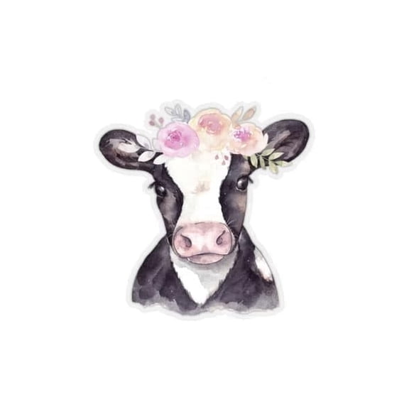 Dairy Cow with Pink Flowers Birthday Edible Icing Image Cake Topper, by TNCT