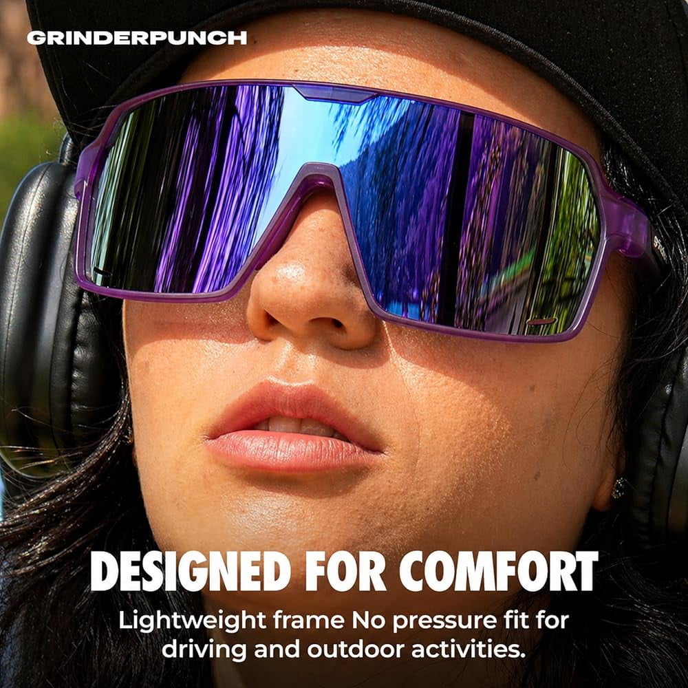 Grinderpunch XL Polarized Sport Sunglasses with UV Protection for Men and Women, Baseball Pickleball Running Hiking Cycling - Purple