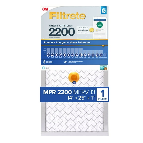 Filtrete 14x25x1 Smart Air Filter, MPR 2200 MERV 13, Premium Allergen and Home Pollutants, 1 Filter