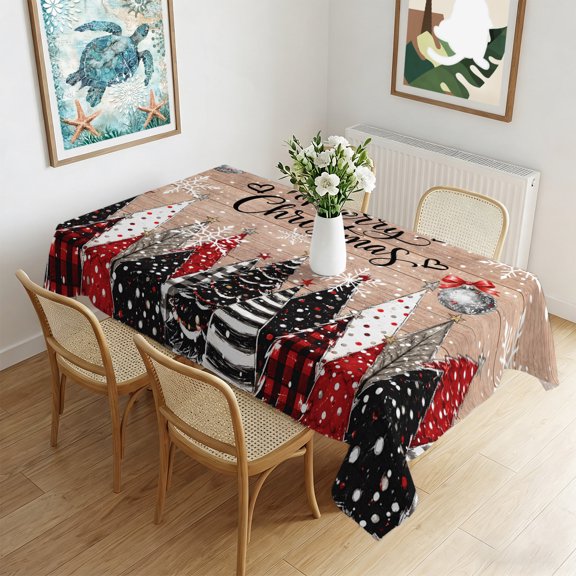 Waterproof Tablecloth Christmas Tree Winter Snowflake Rectangle Table Cloth 60x102in,Wipeable Washable Table Cover Stripe Checkered Polka Dot Trees Tablecloths for Dining Tables Kitchen Picnic Party