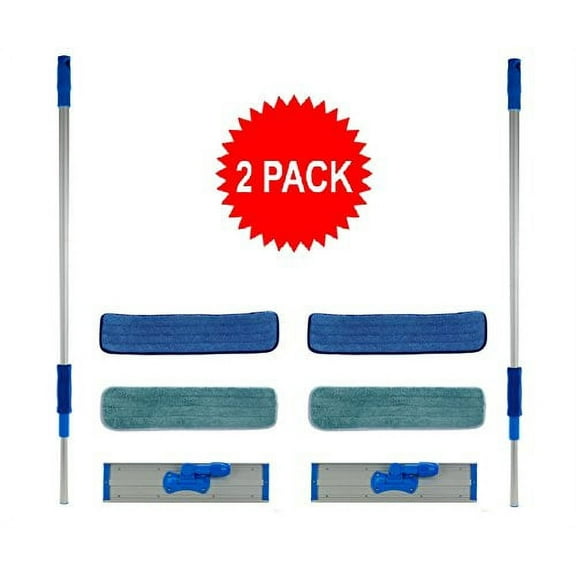 2 Pack Commercial Grade 18 inch Microfiber Mop Kit With Two Microfiber Mop Pads 18 inch