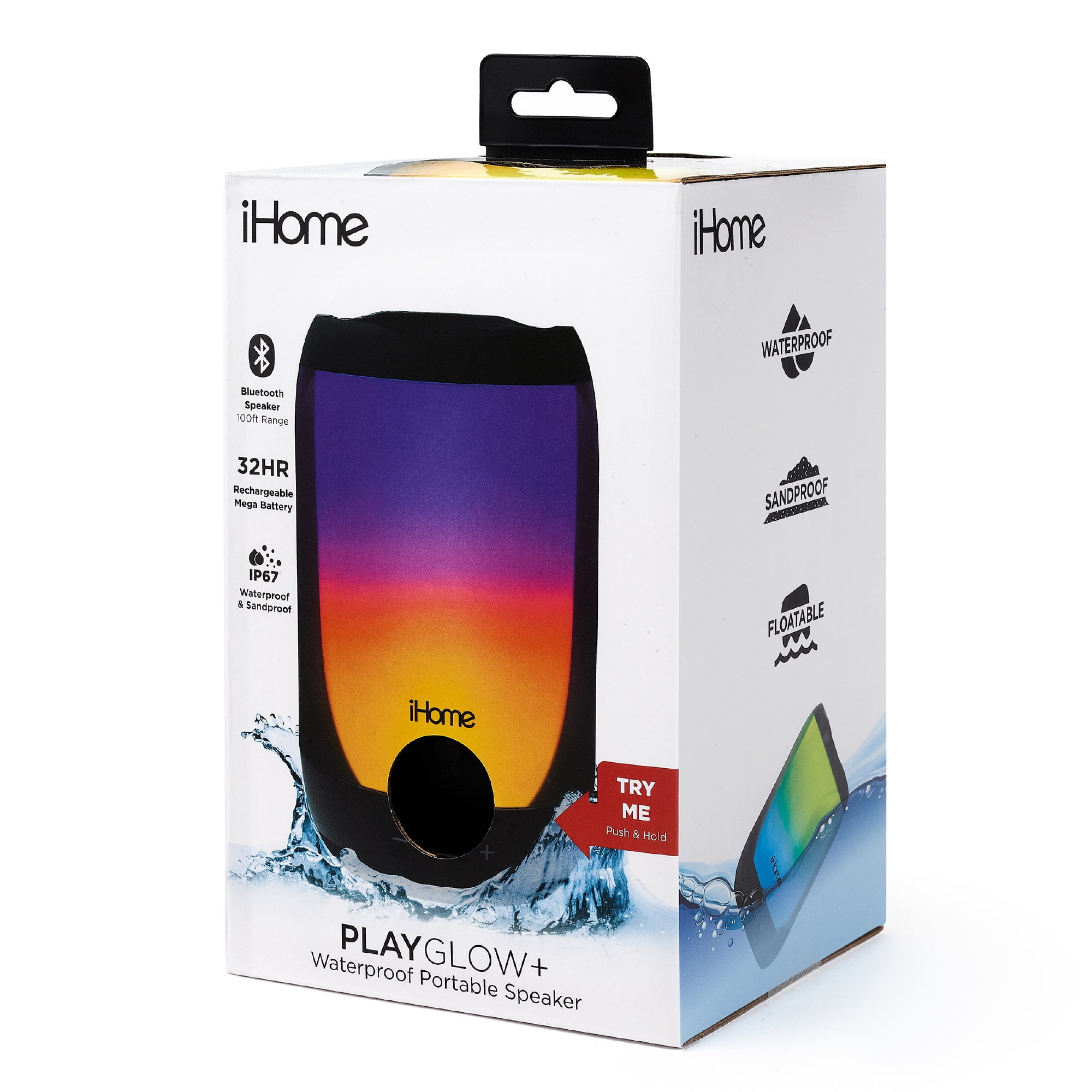 iHome PlayGlow Portable Waterproof Bluetooth Speaker w/ Color Changing Lights & Rechargeable Battery