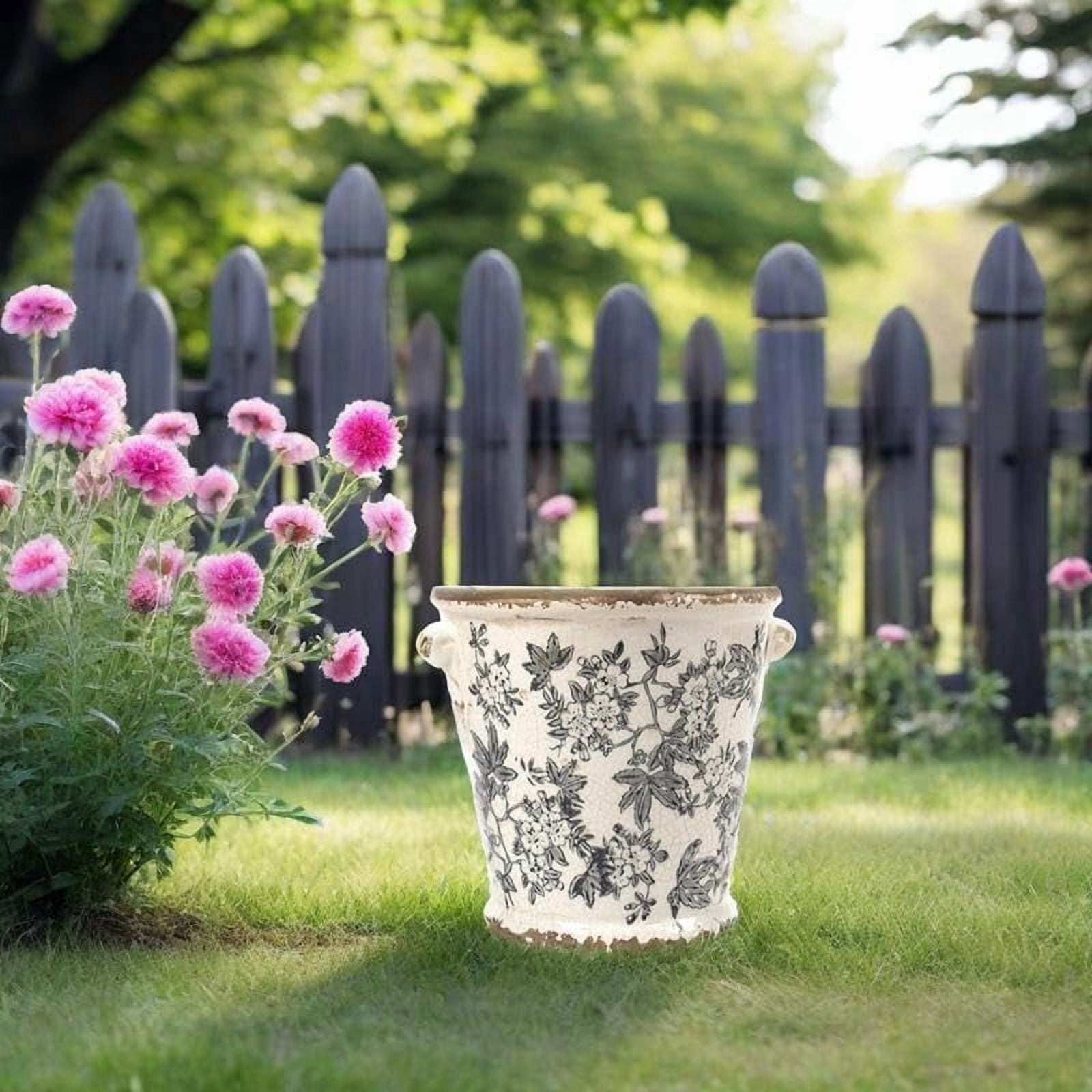 Vintage Planter Flower Pot Rustic Container with Handle Ceramic Ice Crack Plant Pot with Drainge Hole Decorative Planter for Indoor and Outdoor Tuscan Decor Vase Gardening Gift (Grey)