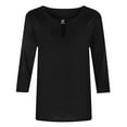 thumbnail image 5 of MIXUE Womens Summer Tops Summer Solid Color Round Neck Hollow Out 3/4 Sleeve Slim Casual Comfortable Tshirts Streetwear,Black,XL, 5 of 6
