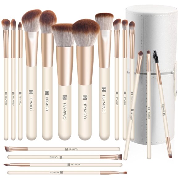 DUAIU 18-Piece Professional Makeup Brush Set - Premium Synthetic Foundation, Powder, Blush & Eyeshadow Brushes with Travel Case, Complete Face & Eye Brush Kit (Apricot)