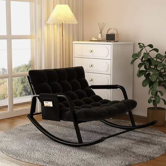 Ninecer Patio Rocking Chair Indoor, Comfy Rocker Chair for Living Room, 400lbs Steel patio Lounge Rocker Recliner Chair with Storage Bag for Adults, Black