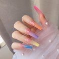 thumbnail image 1 of Uñas postizas largas, Color degradado de arcoíris, bailarina acrílica brillante, uñas postizas para mujeres y niñas, 1 of 4