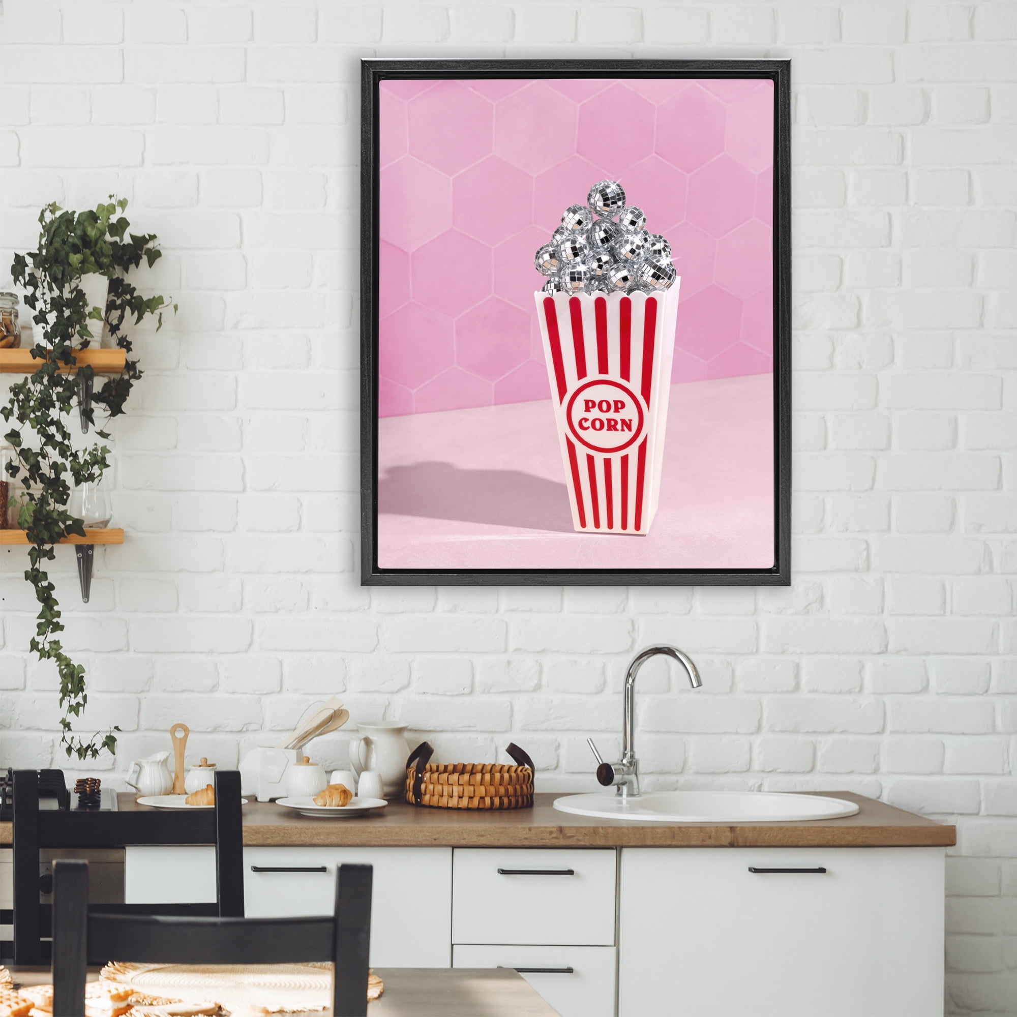 Stupell Industries Pink Disco Popcorn Black Framed Floater Canvas Wall Art, design by LISH Creative
