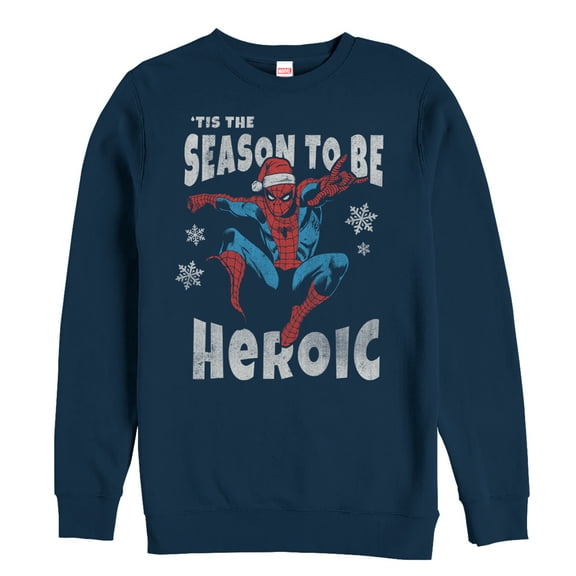 Men's Marvel Christmas Spider-Man Heroic Season Sweatshirt Navy Blue 3X Large