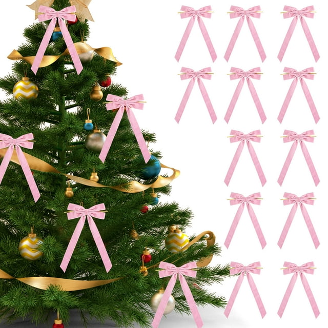 Fridja Christmas Home Decor 12pcs Velvet Christmas Bows for Christmas Tree Wreath Gift Wrap Crafts Wedding Party Bows for Snack Bags Baking Candy Bags Home Decoration