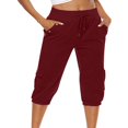 thumbnail image 2 of Pantalons Capri Décontractés pour Femmes Taille Élastique Extensible Longueur 3/4 avec Poches, 2 of 8