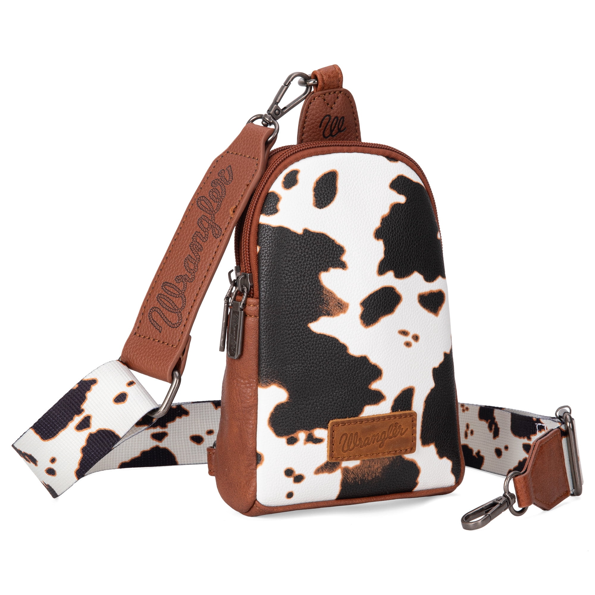 Wrangler Cow Print Crossbody Bags for Women Western Sling Bag with Adjustable Starp Cross Body Purse, Brown