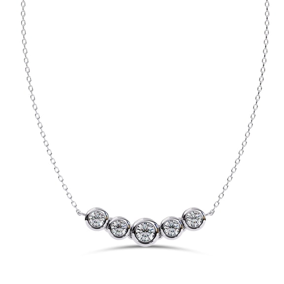 AFFY 5 Stone Pendant Necklace for Women Round Cut Lab Created Moissanite Necklace with 18 Inch Cable Chain in 14K White Gold Plated 925 Sterling Silver Jewelry Gift for Her