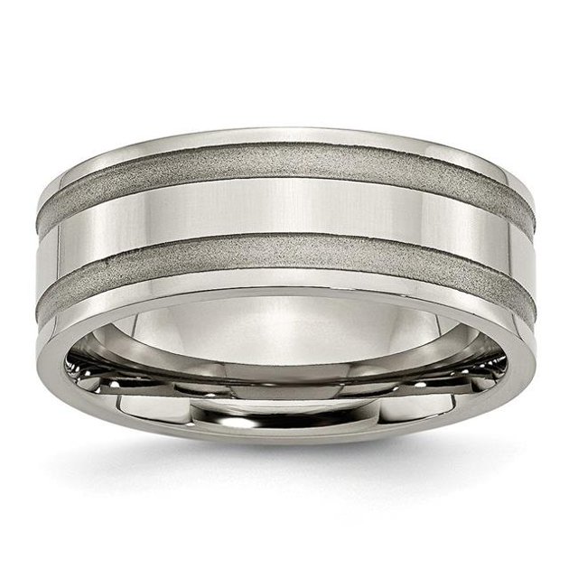8 mm Titanium Grooved Brushed & Polished Band, Size 11