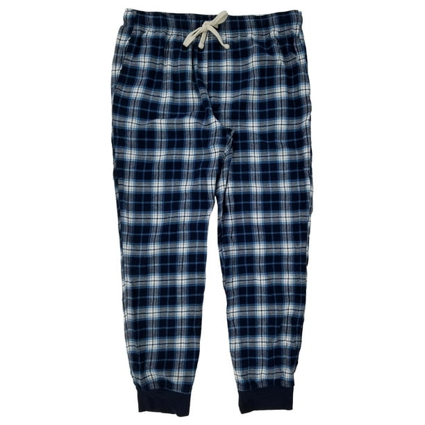 Mens Blue Plaid Flannel Jogger Sleep Pants Pajama Bottoms Large