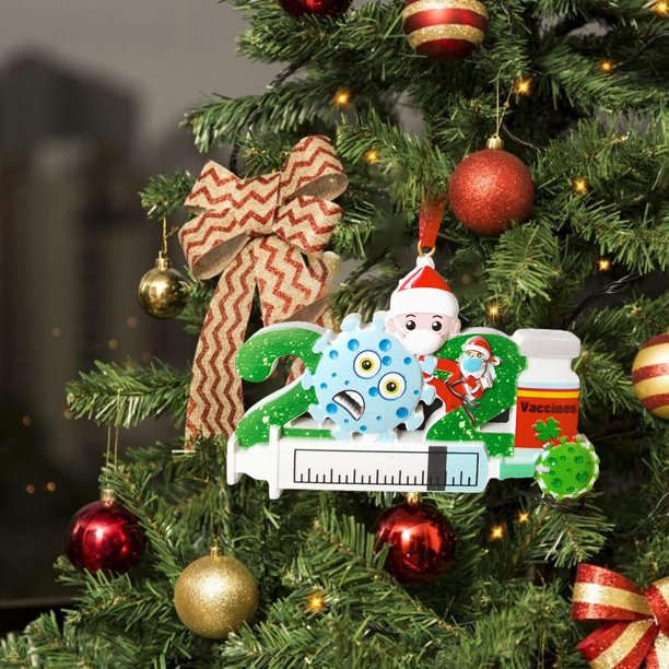 Árbol De Navidad 2021 Familia De Sobrevivientes De 1 2 3 4 5 6 Y 7 Cubierta Facial Muñeco De Nieve Vacunación Resina Artesanía Adornos Decoración sonducket HA043965-05