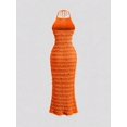 thumbnail image 2 of Orange Ruched Halter Maxi Dress With Adjustable Neck Tie, 2 of 5