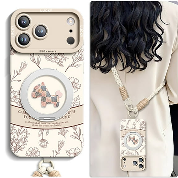 for iPhone 17 Pro Max Case with Lanyard,360° Rotate Holder,Compatible with MagSafe,Anti-drop Liquid Silicone Magnetic Phone Shell