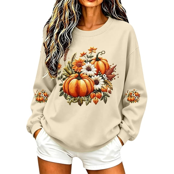 Bovemsi Sweatshirt for Women Fall Cute Pumpkin Graphic Crewneck Long Sleeve L