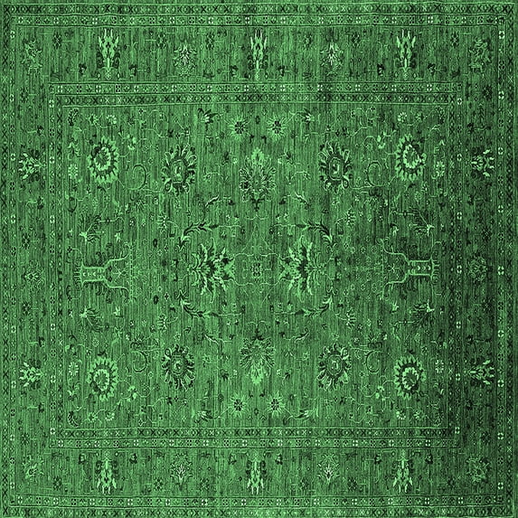 Ahgly Company Indoor Square Oriental Emerald Green Industrial Area Rugs, 8' Square