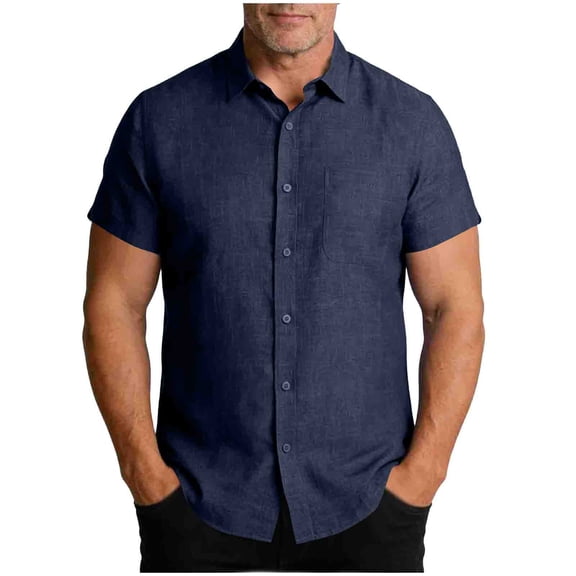 Big and Tall Men's Linen Shirts Short Sleeve Button Down Shirts Summer Casual Beach Wedding Tops Shirt