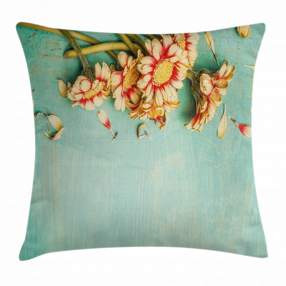 Shabby Chic Decor Throw Pillow Cushion Cover, Bunch of Gerbera Flowers