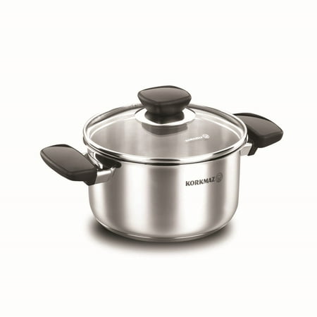 Korkmaz Casserole 18/10 Stainless Steel Sauce Pan with Glass Lid Cookware - Solar Base System All Stove & Induction Pot 6