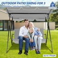 thumbnail image 6 of Gartoo 3 Seat Outdoor Patio Swing with Converting Canopy, Cushioned Steel Frame Porch Canopy Swing Chair, Swing Glider Hammock for Patio, Garden, Gray, 6 of 9