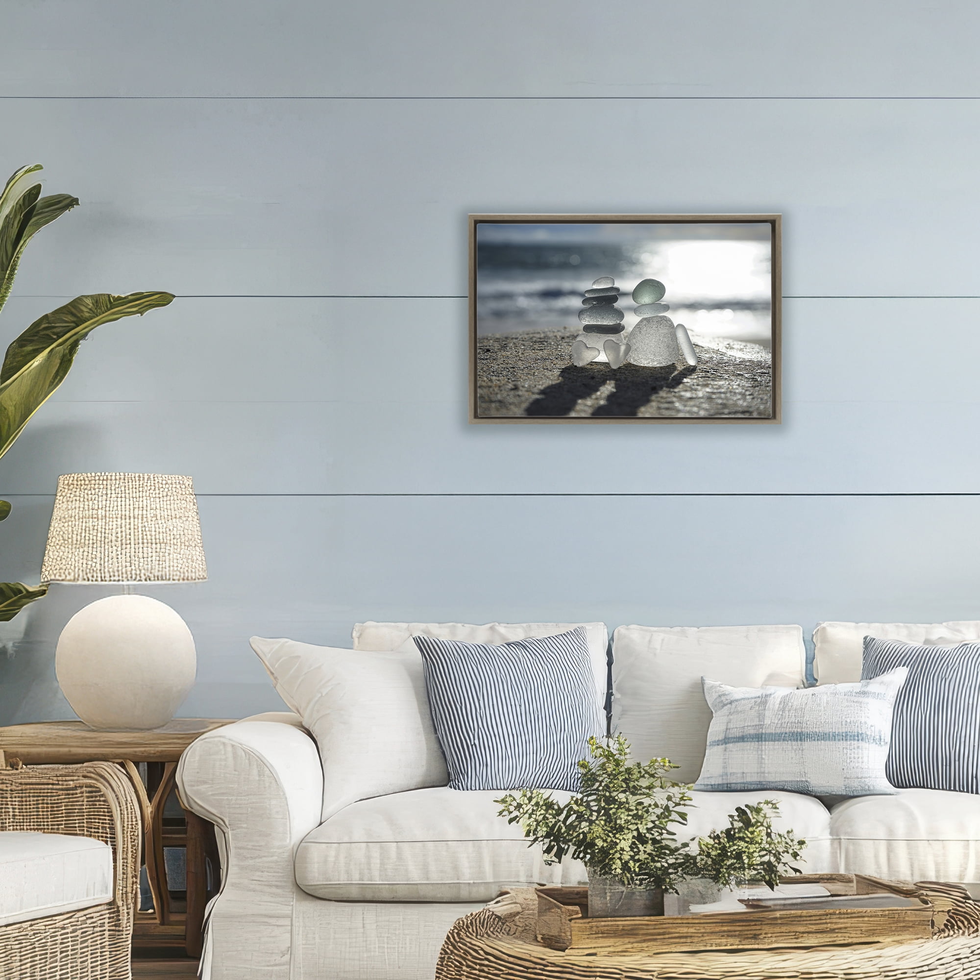 Stupell Industries Zen Sea Glass Hearts Brown Framed Floater Canvas Wall Art, design by LMarie Allen