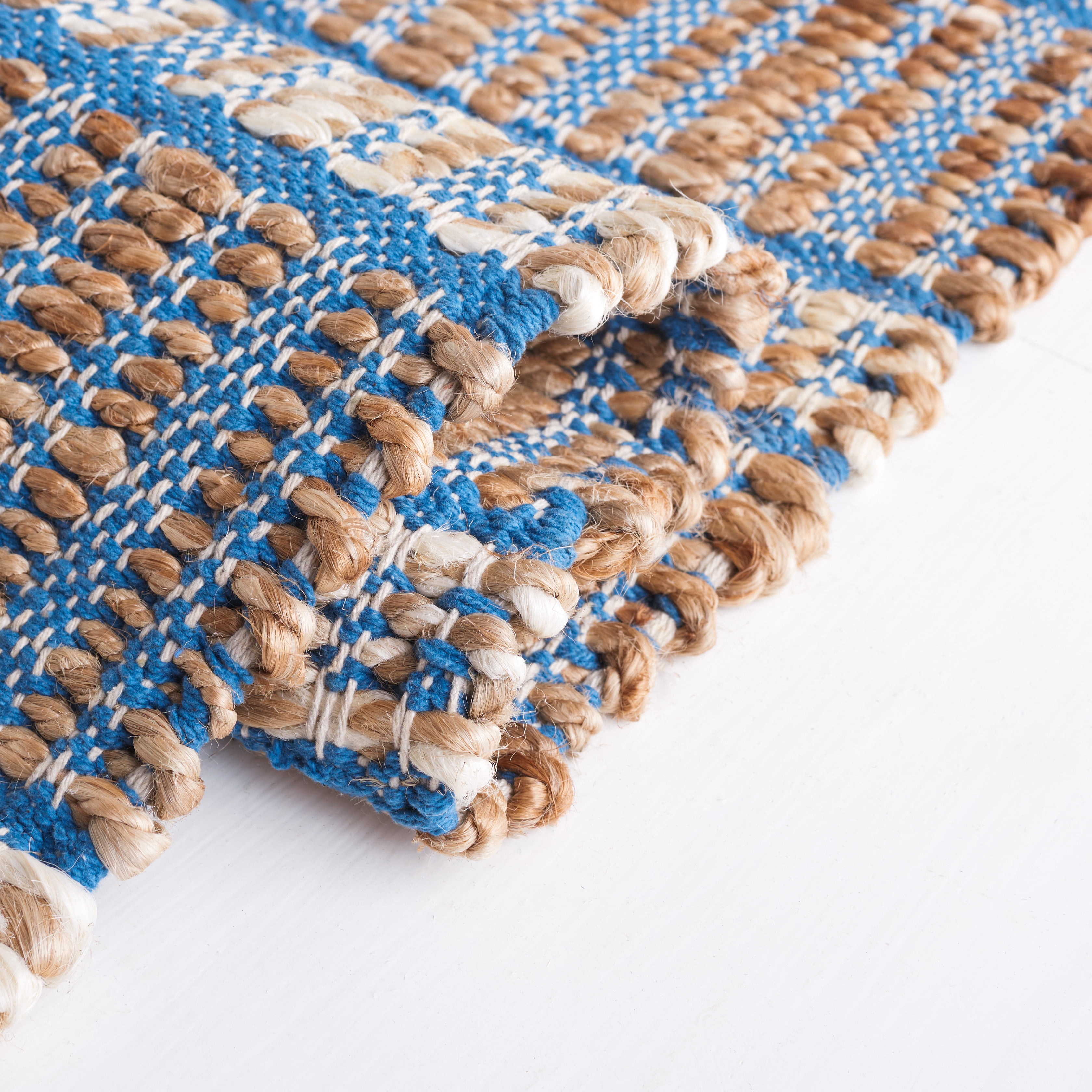 SAFAVIEH Natural Fiber Kostadin Striped Area Rug, Blue/Natural, 6'6" x 6'6" Square