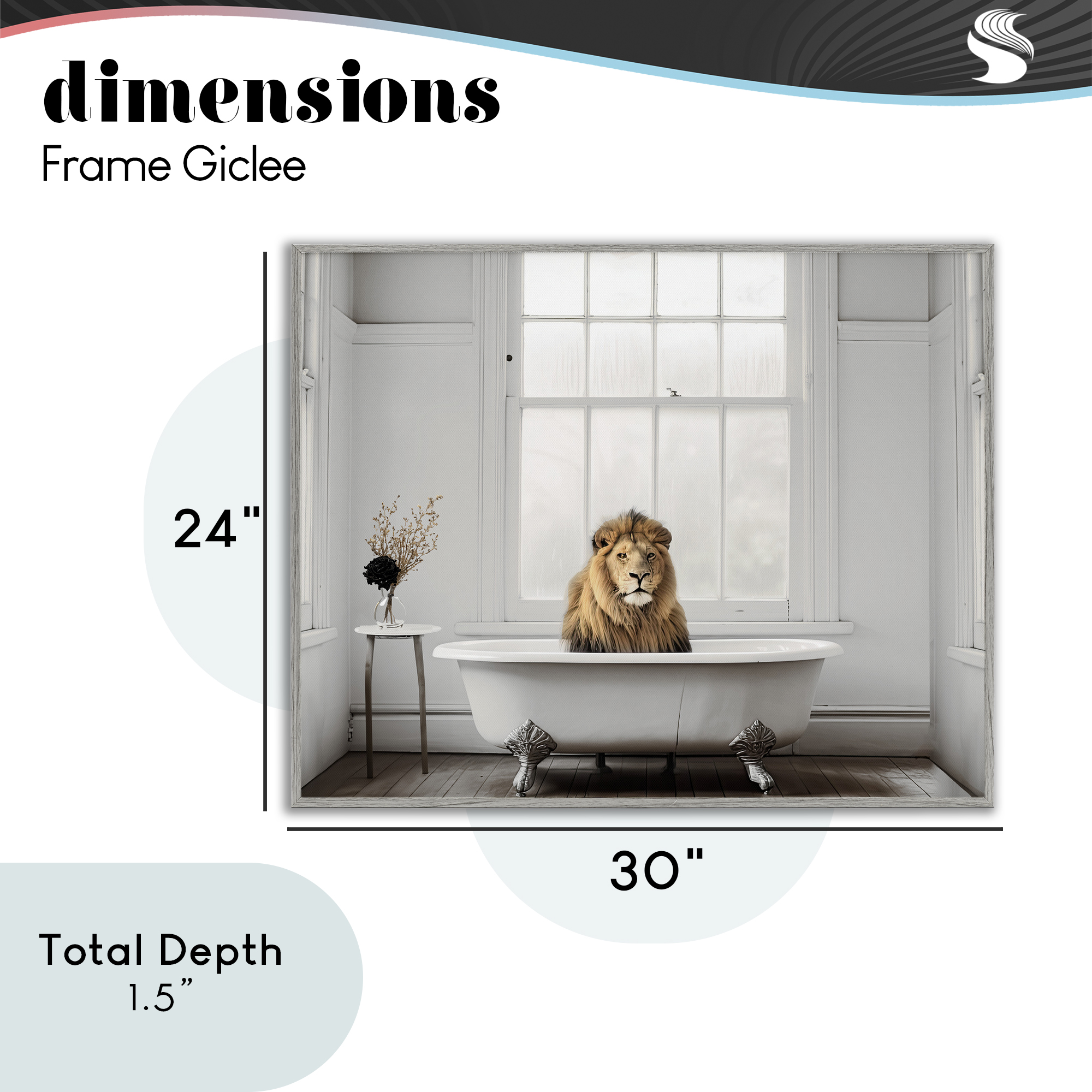 Minimalist Lion Bathtime Gray Framed Giclee Art, design by Sasha