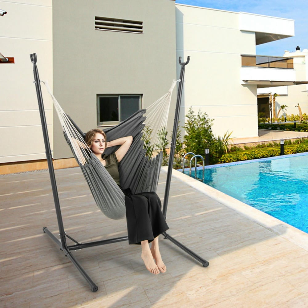 GVN Hammock Chair with Stand 6-Position Adjustable Height and Side Pocket-Gray