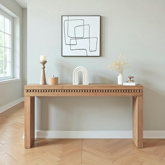 Barara King Console Table, Entryway Table, Console Sofa Table, Display Shelf,64" Rustic Wood Console Table, Elegant Entryway Table with Decorative Beaded Trim