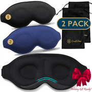 ComfiTime Memory Foam Sleep Mask - 2Pack 100% Blackout 3D Eye Mask for Sleeping, Eye Covers for Men & Women, Contour Blindfold with Nose Baffle for Adult, Soft Travel Eye Blinders Night Mask