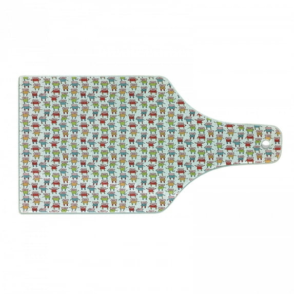 Pig Cutting Board, Whimsical Cartoon Style Interpretation of Piglet in Colorful Clothes, Decorative Tempered Glass Cutting and Serving Board, in 3 Sizes, by Ambesonne