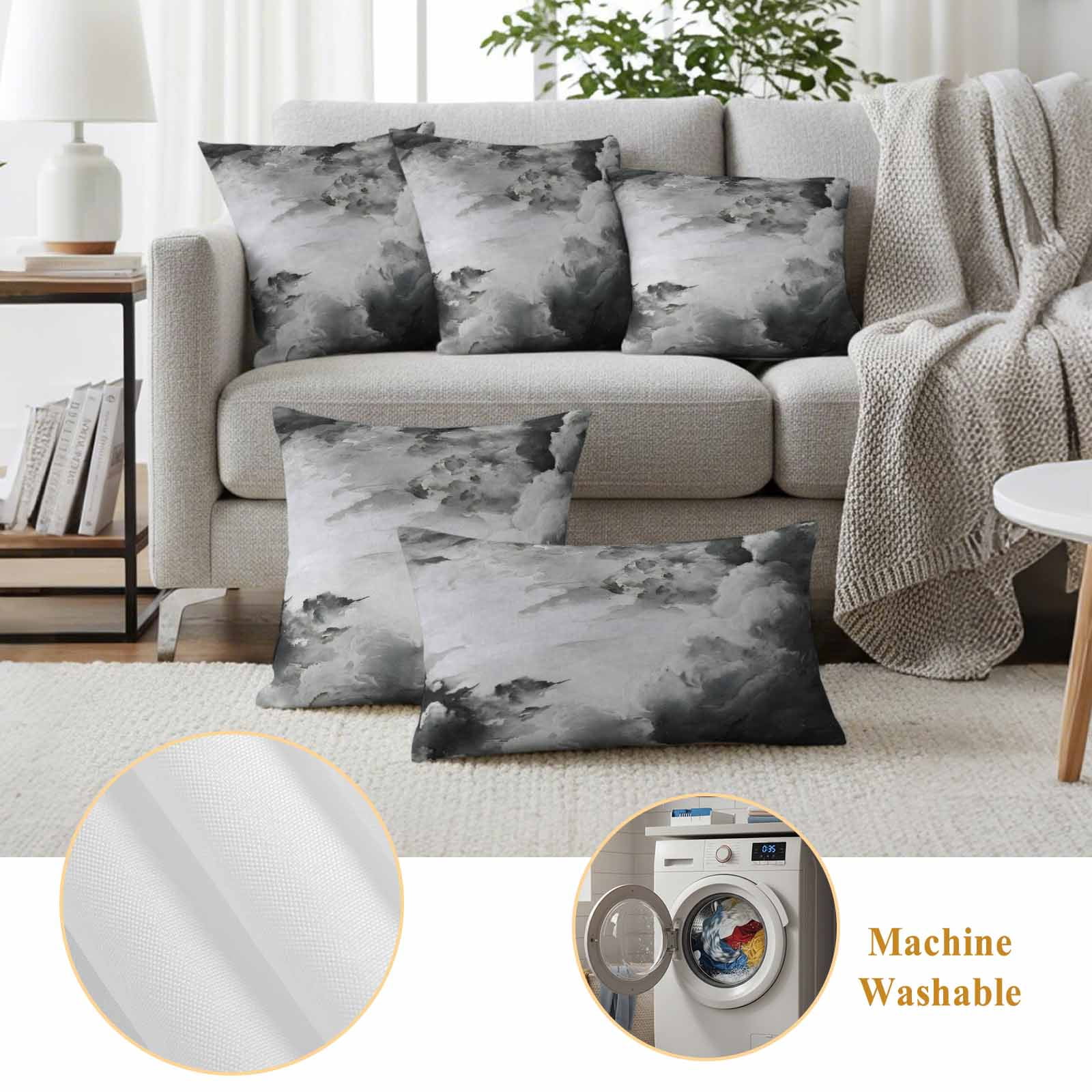 Gray Ombre Clouds Outdoor Waterproof Pillow Covers, Modern Abstract Art Gradient Cloud Decorative Square Throw Pillowcase Sofa Cushion Sham for Patio/Couch/Chair, 18"x18" 2 Pack