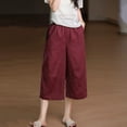 thumbnail image 2 of Womens Wide Leg Capri Pants Elastic Waist Ruched Loose Fit Capri Pants Casual Cropped High Waisted Trousers with Pockets, 2 of 5