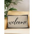 thumbnail image 1 of Outdoor Pillows Waterproof, Beige Welcome Bedding Throw Pillows with Insert for Couch Sofa Bed, Modern Minimalist Black Striped Border 12x20 Inch Pillowcases Decorative Camping Patio Pillow Set of 1, 1 of 7