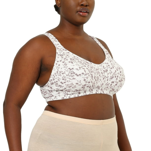 Sujetadores para dormir de talla grande para mujer Sujetador sin relleno cómodo con diseño inalámbrico floral de figura completa blanco C 40 Unique Bargains Sujetadores Básicos para Dormir