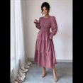 thumbnail image 4 of Vestido de Otoño para Invitada de Boda, con Mangas Largas, Volantes, Cuello Redondo, y Fluido. Púrpura S, 4 of 7